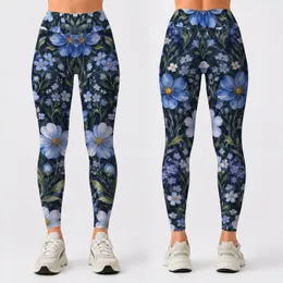 Blue Wildflowers With Golden Centers for Yoga and Everyday Wellness Leggings