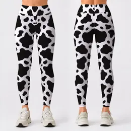 Black And White Cowhide Spots For Running, Yoga And Everyday Activewear Leggings