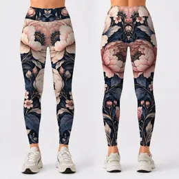 Navy And Blush Botanical Blooms For Yoga, Pilates, And Everyday Active Living Leggings
