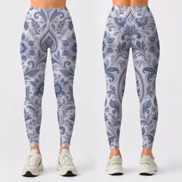 Blue And Ivory Paisley Florals For Yoga, Pilates And Everyday Activewear Leggings
