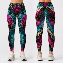Colorful Aqua Magenta Serpent Scales for Fall Streetwear and Everyday Style for Women Leggings