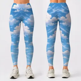 Soft Blue Sky With Fluffy White Clouds For Dreamy Everyday Style Leggings