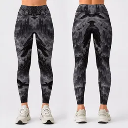 Gothic Raven Storm and Haunted Castle for Spooky Autumn Outings Leggings