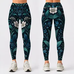 Teal Botanical Wildflowers and Foliage for Everyday Outings and Relaxed Weekend Style Leggings