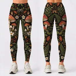 Mushroom Acorn Bird Woodland Botanicals For Nature Walks And Autumn Outings Leggings