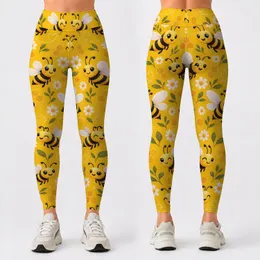 Cheerful Honey Bees and Golden Yellow Blooms for Sunny Outdoor Fitness and Yoga Days Leggings