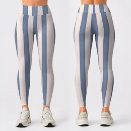 Blue And Ivory Vertical Stripes For Yoga, Pilates, And Everyday Style Leggings