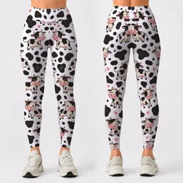Playful Pink-Muzzled Cows and Black Spots for Workouts and Everyday Wear Leggings