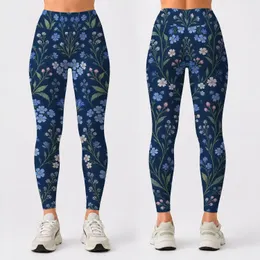 Navy Blue Wildflower Sprigs For Studio Training And Everyday Activewear Style Leggings