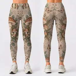 Toadstool Mushroom And Butterfly Woodland Motifs For Yoga And Nature Walks Leggings