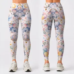 Pastel Baby Elephants and Balloons for Yoga Pilates and Everyday Wear Leggings