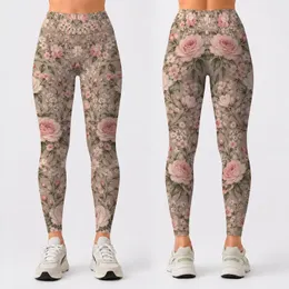 Blush Rose and Sage Botanical Florals for Yoga, Pilates and Everyday Activewear Leggings