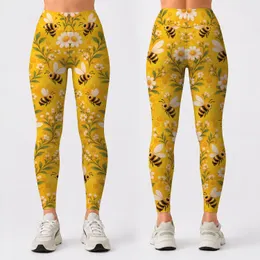 Cheerful Honeybee Motifs for Yoga, Pilates, Commuting and Sunny Everyday Outings Leggings