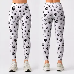 Tiny Black Paw Marks on Cream for Yoga Pilates and Everyday Casual Style Leggings