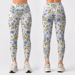 Soft Blue Wildflower And Ribbon Garden For Yoga, Pilates, Everyday Wear And Travel Leggings