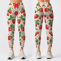 Scarlet Strawberries and Fresh Green Leaves for Yoga, Pilates and Summer Outings Leggings