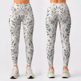 Ivory Sage Botanical Sprigs for Yoga, Pilates and Relaxed Everyday Style Leggings