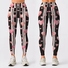 Blush Hearts And Bold Stripes For Yoga Pilates And Everyday Wear Leggings