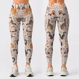 Playful Cat Doodle Motifs for Yoga, Pilates, Errands and Everyday Casual Style Leggings