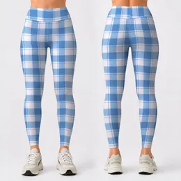 Blue And White Gingham Checks For Yoga, Pilates, Errands And Everyday Casual Style Leggings
