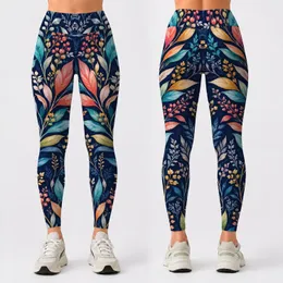 Colorful Botanical Foliage for Yoga, Pilates and Everyday Activewear Leggings
