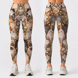 Cute Cat Faces in Warm Neutrals for Yoga, Pilates and Everyday Casual Weekend Style Leggings