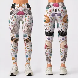 Playful Cats and Colorful Yarn for Cozy Yoga, Pilates, and Everyday Outings Leggings