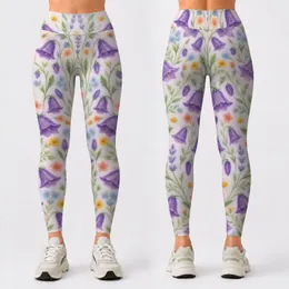Purple Bell Flowers and Meadow Blossoms for Yoga, Pilates, and Everyday Style Leggings