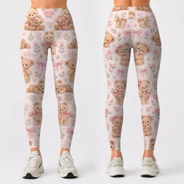 Blush Teddy Bears and Bows for Yoga, Pilates, Errands, and Everyday Casual Wear Leggings