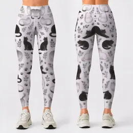 Playful Black And White Cats For Yoga, Pilates And Everyday Casual Style Leggings