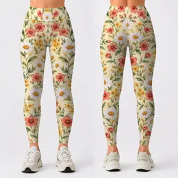 Coral And Daisy Flower Vines For Yoga, Pilates, Commuting And Everyday Casual Wear Leggings
