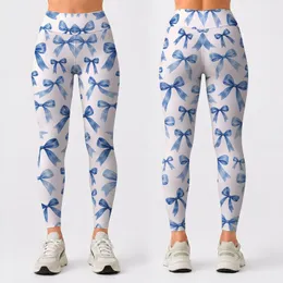 Blue Satin Bows for Yoga, Pilates, Commuting and Everyday Style Leggings