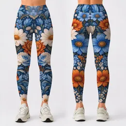 Blue Rust Floral Blooms for Yoga, Pilates and Everyday Movement for Active Women Leggings