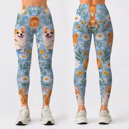 Corgi and Daisy Meadow Companions for Yoga, Pilates, and Cheerful Everyday Outings Leggings