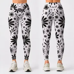 Black Starburst Flowers for Yoga, Pilates, Commuting and Everyday Wear Leggings