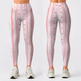 Blush Pink Heart Stripe Motif for Yoga, Pilates, Travel, and Everyday Activewear Style Leggings