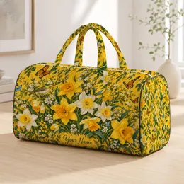 Golden Daffodils and Meadow Butterflies for Sunny Beach Getaways and Spring Escapes Quilted Weekend Bag