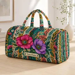 Bohemian Wildflowers and Colorful Stripes for Beach Getaways and Weekend Travel Quilted Weekend Bag