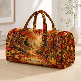 Autumn Forest Path and Sunflowers for Cozy Fall Getaways and Scenic Weekend Escapes Quilted Weekend Bag