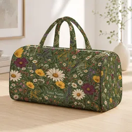 Sage Green Wildflowers for Relaxed Weekend Getaways and Beachside Travel Escapes Quilted Weekend Bag