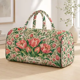 Pink Tulip Garden Blooms for Coastal Getaways and Relaxed Spring Travel for Her Quilted Weekend Bag