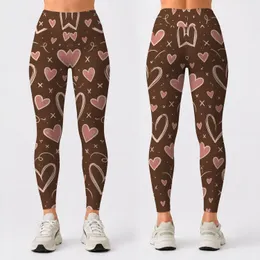 Blush Hearts And Ivory Doodles For Yoga Pilates And Everyday Errands Leggings