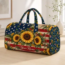 Sunflowers and Stars Americana Floral for Beach Trips and Summer Getaways Quilted Weekend Bag