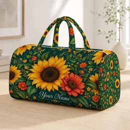 Sunflower And Coral Bloom Botanical Art For Beach Trips And Weekend Getaways Quilted Weekend Bag
