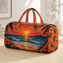 Tropical Sunset, Palm Trees And Ocean Waves For Beach Getaways And Summer Coastal Travel Quilted Weekend Bag