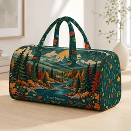 Autumn Evergreen Forest Landscape for Beach Travel, Camping, and Weekend Getaways Quilted Weekend Bag