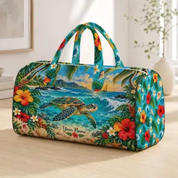 Tropical Sea Turtle And Palm Beach Scene For Sunny Coastal Getaways Quilted Weekend Bag