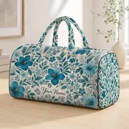 Teal Botanical Wildflowers for Coastal Getaways and Relaxed Weekend Travel Lovers Style Quilted Weekend Bag