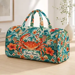 Coastal Crab and Wildflowers for Sunny Beach Days and Relaxed Summer Travel Getaways Quilted Weekend Bag