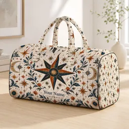 Bohemian Celestial Stars in Rust and Navy for Beach Getaways and Relaxed Summer Travel Quilted Weekend Bag